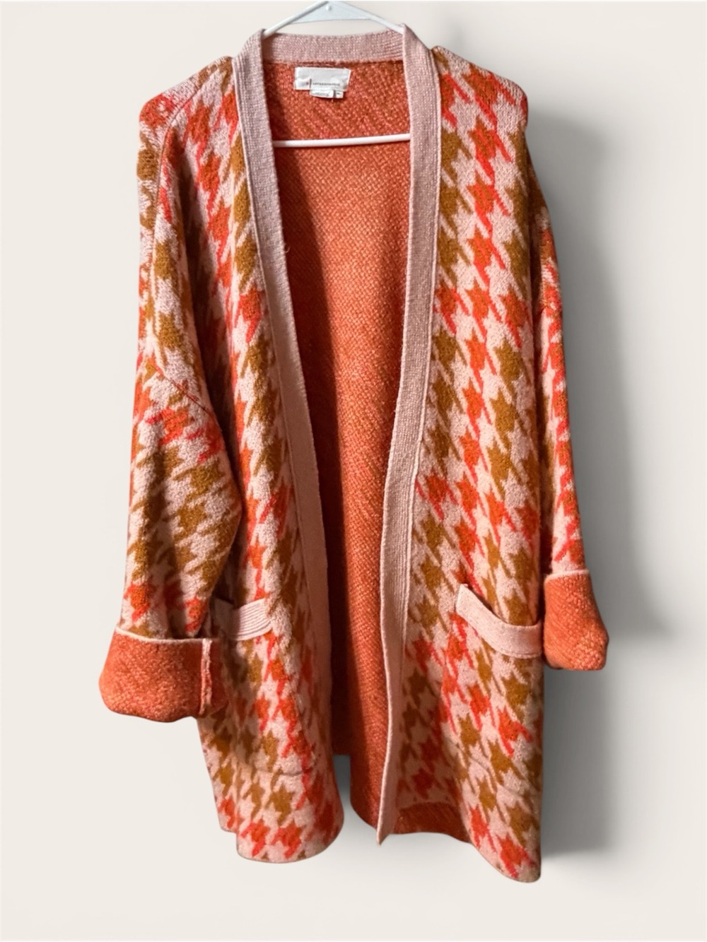 Anthropologie Oversized Houndstooth Open Cardigan